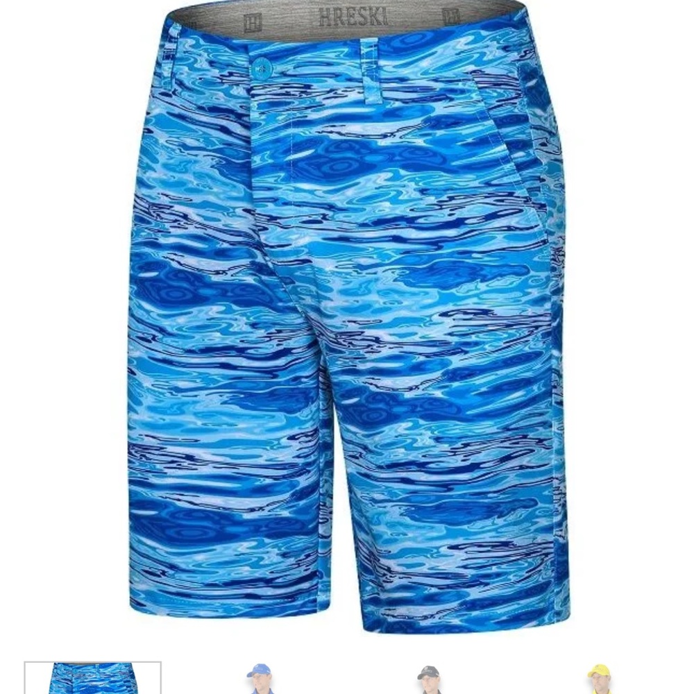 Hreski Dynamic Blue Athletic Shorts with Wave Pattern golf‎